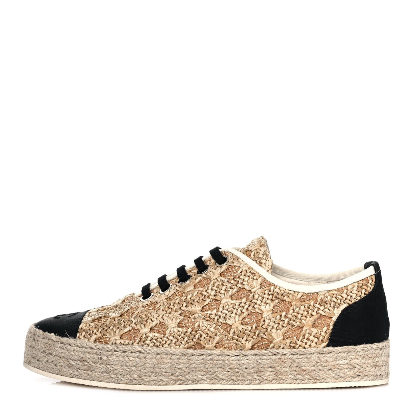 Raffia Grosgrain Lace Up Espadrilles 36 Beige Black