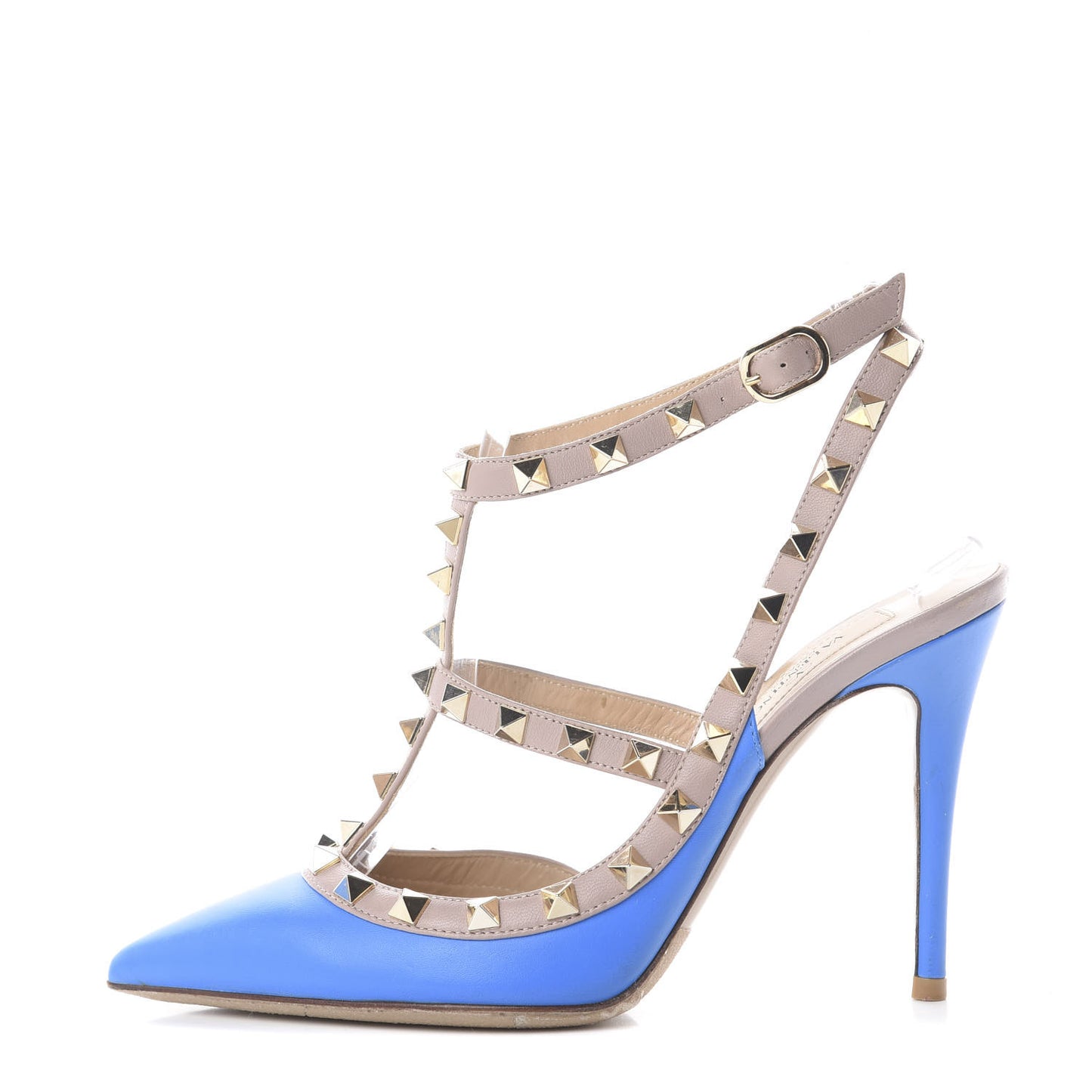 Nappa Rockstud Ankle Strap Pumps 36 Blue Poudre