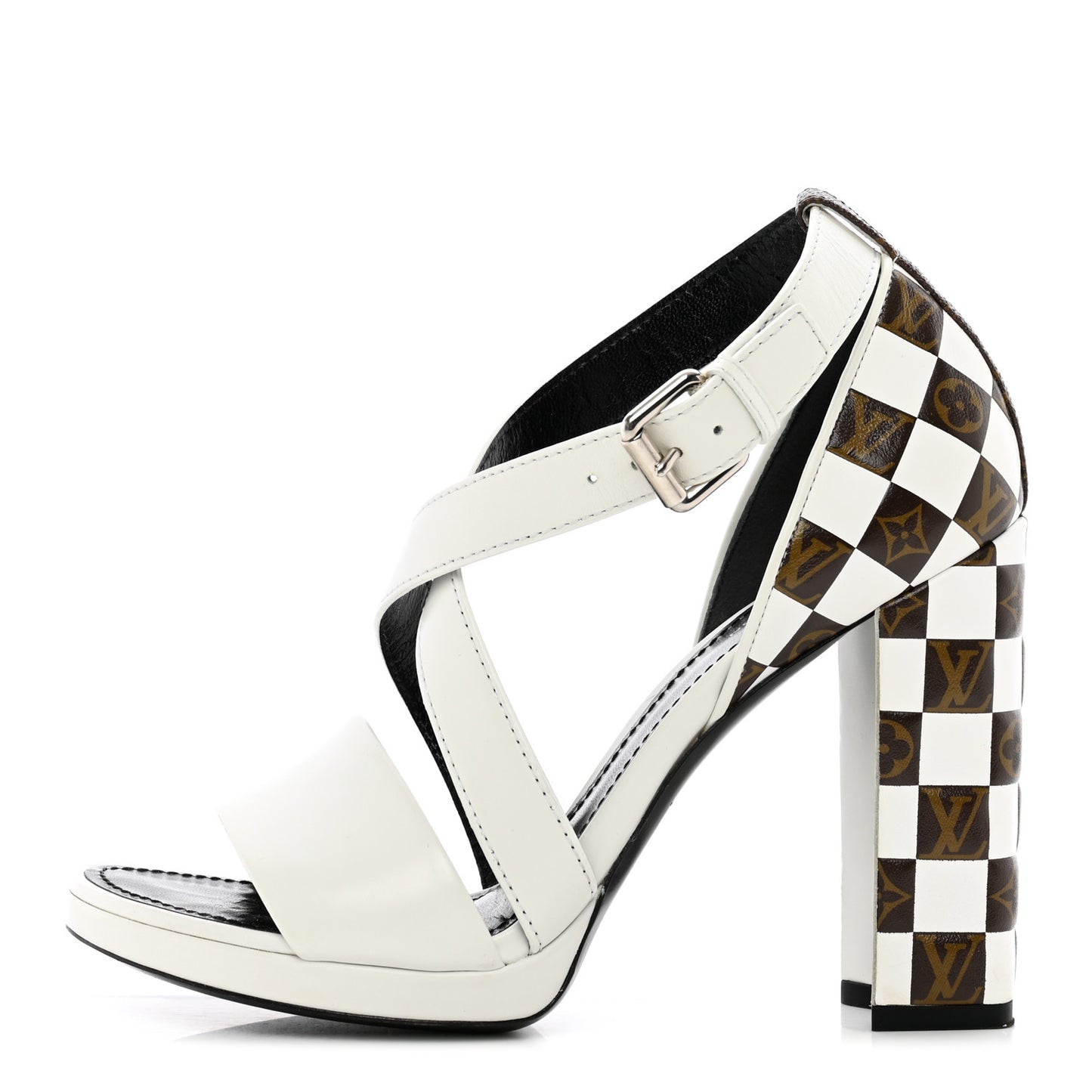 Calfskin Monogram Damier Tressage Matchmake Cross Sandals 37.5 White