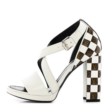 Louis Vuitton Calfskin Monogram Damier Tressage Matchmake Cross Sandals 37.5 White 1 of 16