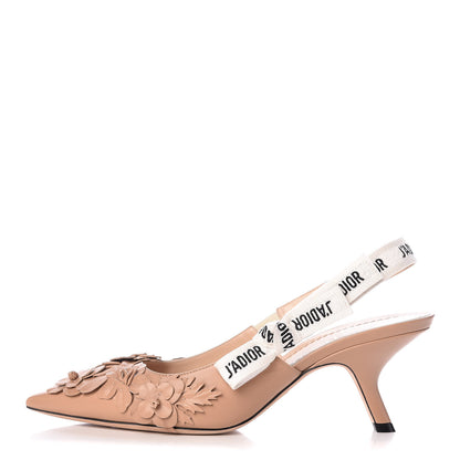 Christian Dior Lambskin Ribbon Flower Embroidered J'Adoir Slingback 65mm Pumps 39 Nude 1 of 8