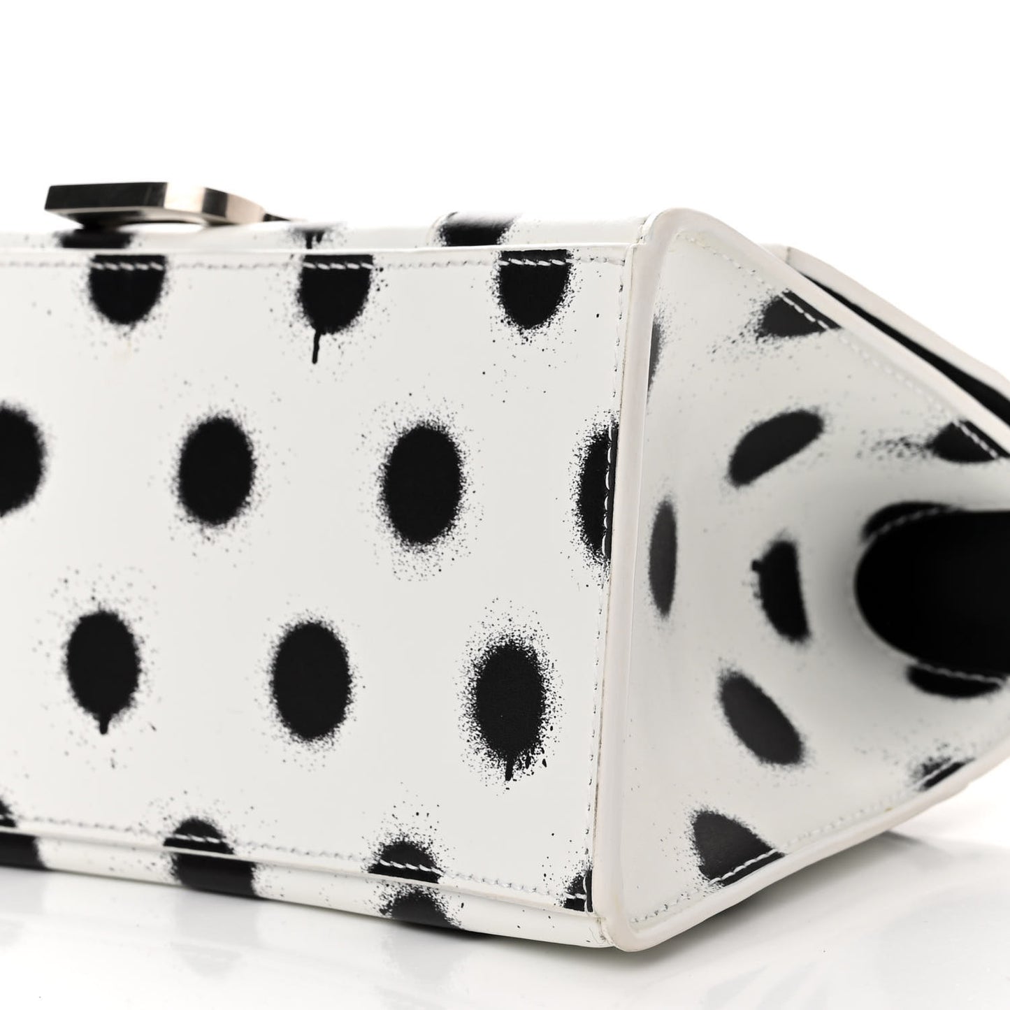 Smooth Calfskin Spray Polka Dot Small Hourglass Top Handle Bag White Black