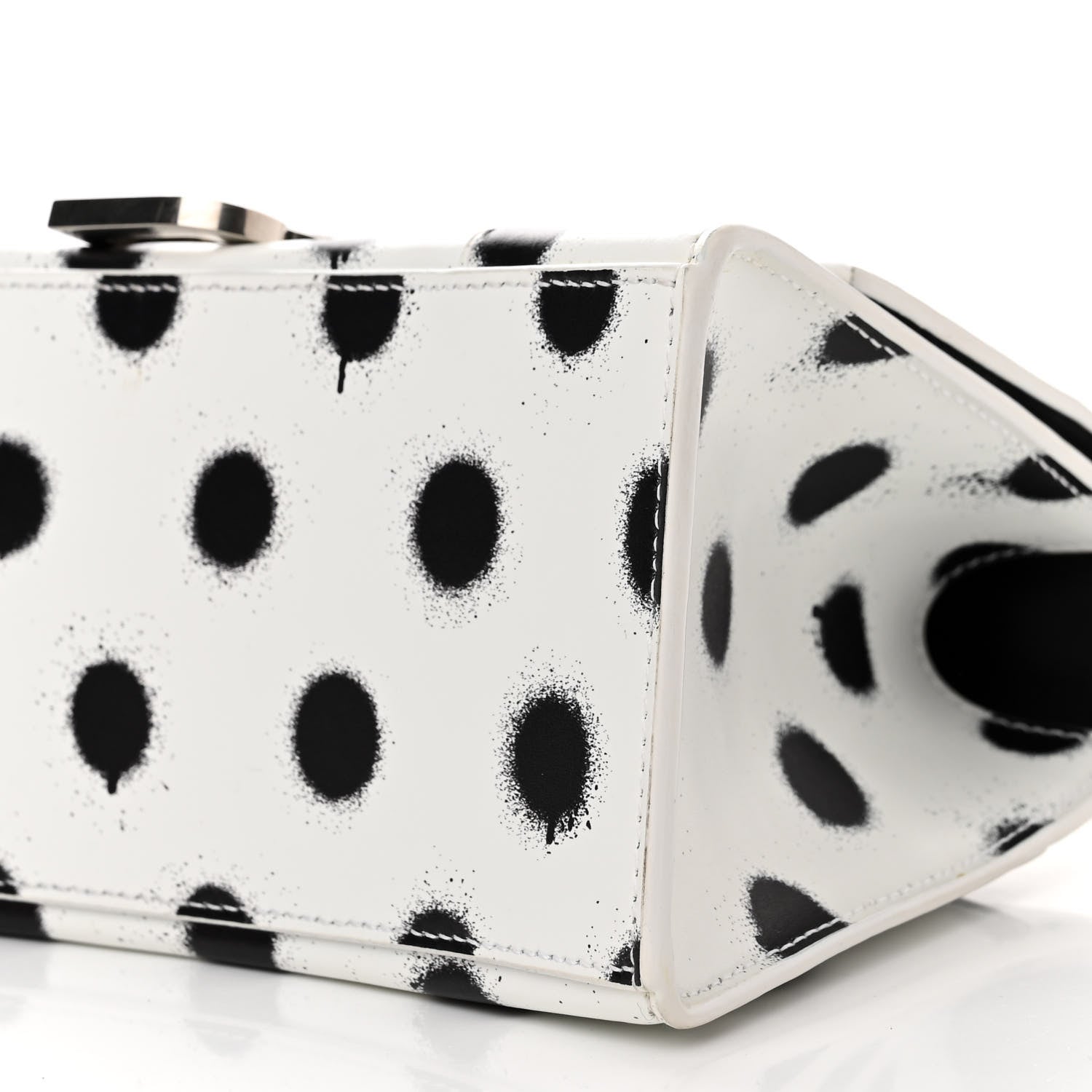 Balenciaga Smooth Calfskin Spray Polka Dot Small Hourglass Top Handle Bag White Black 10 of 12