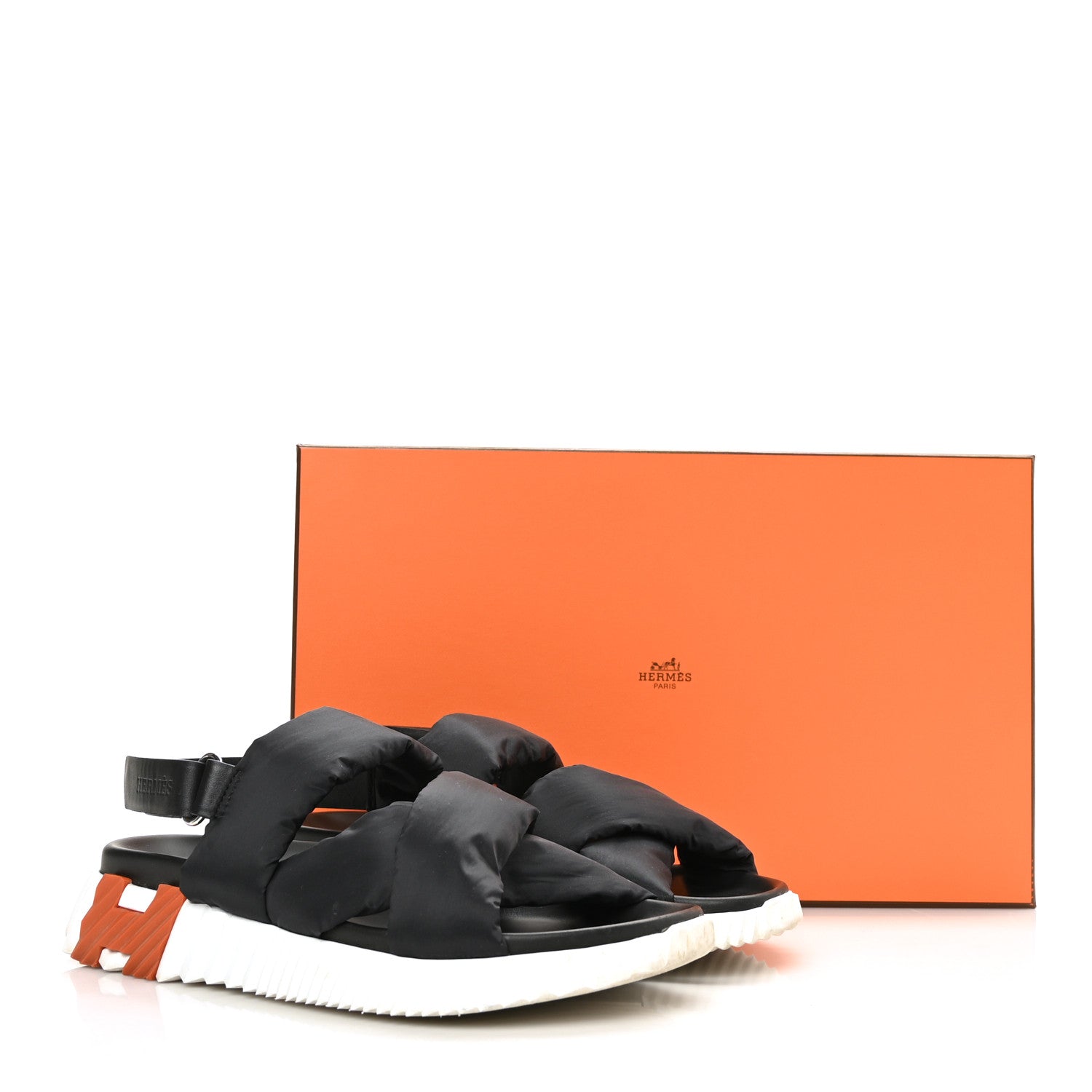 Hermes Parachute Fabric Calfskin Womens Electric Sandals 37.5 Black 8 of 8