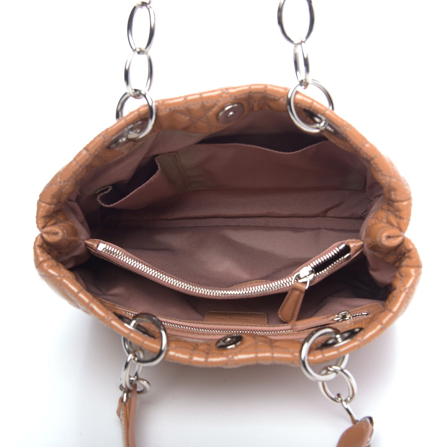Patent Cannage Medium Dior Soft Shopping Tote Brown