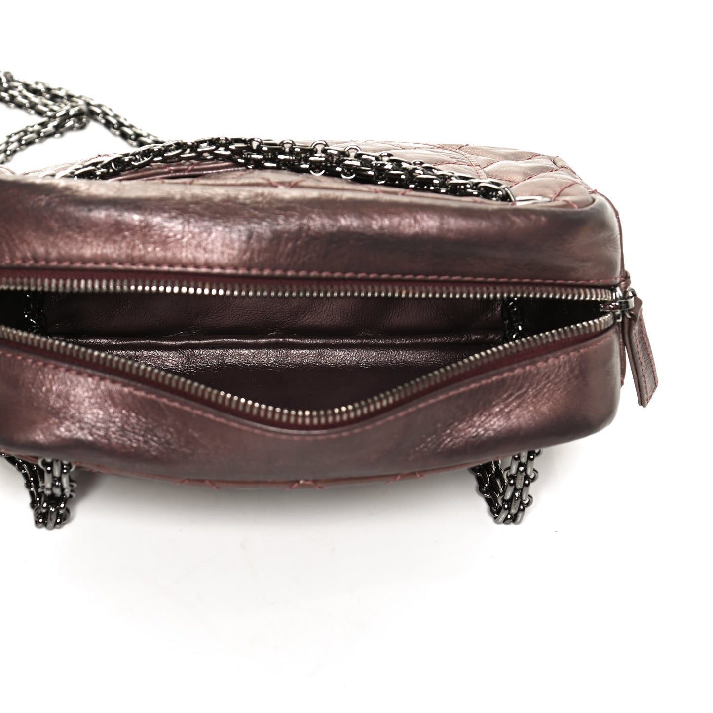 Metallic Aged Calfskin Quilted Small Reissue Camera Case Rose Fonce