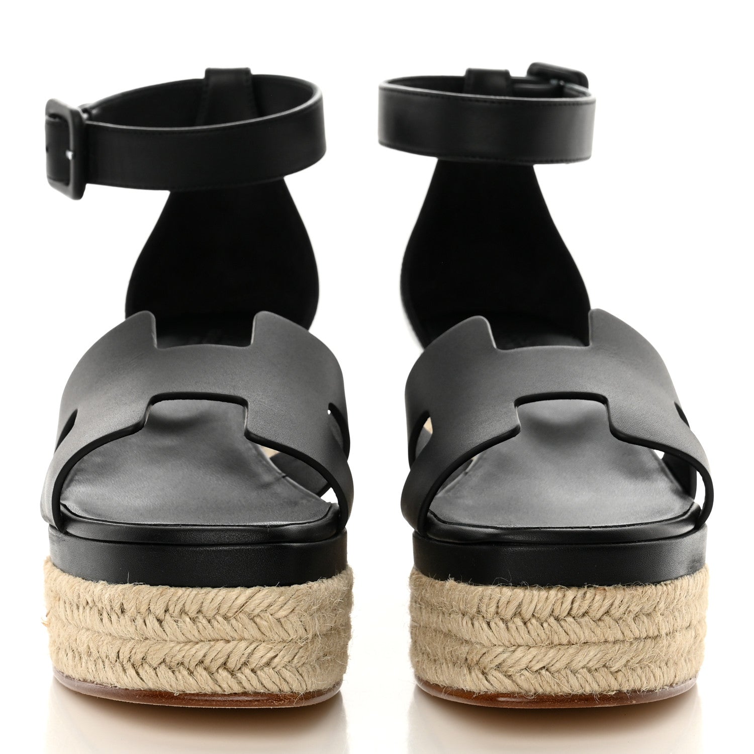 Hermes Goatskin Elda Espadrille Wedge Sandals 38 Black 2 of 9