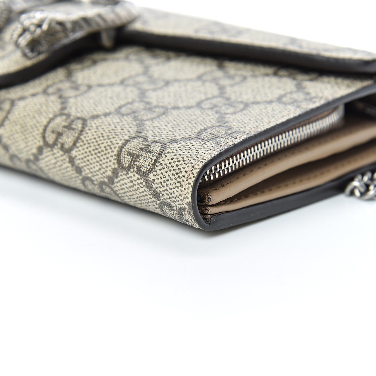 GG Supreme Monogram Dionysus Chain Clutch Wallet Beige Taupe