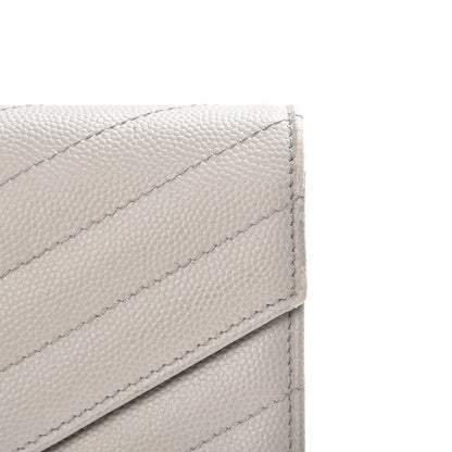 Saint Laurent Grain De Poudre Matelasse Monogram Flap Wallet Light Grey 13 of 14