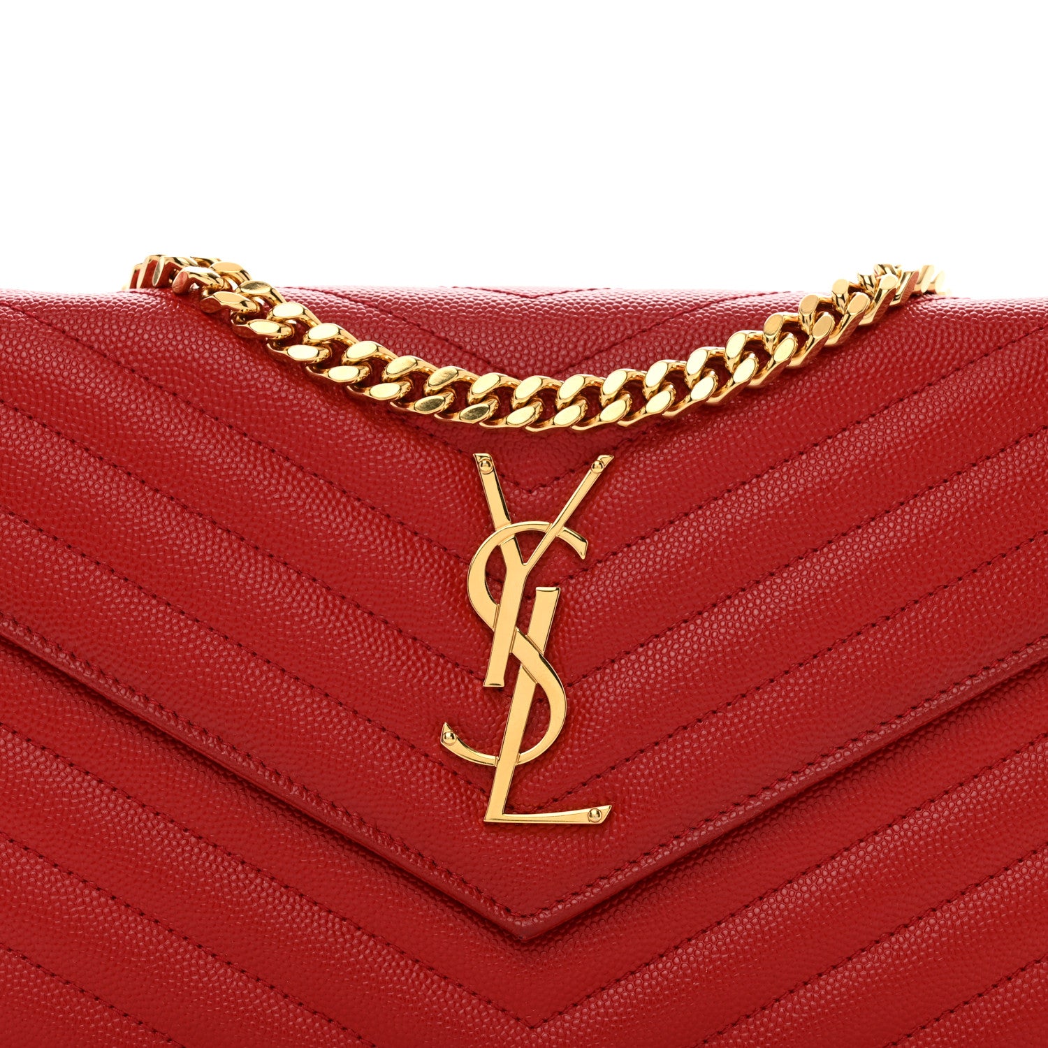 Saint Laurent Grain De Poudre Matelasse Chevron Monogram Chain Wallet Red 8 of 11