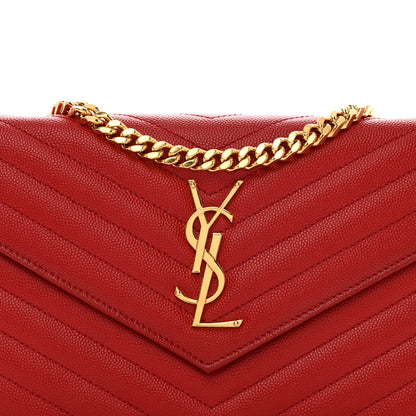 Saint Laurent Grain De Poudre Matelasse Chevron Monogram Chain Wallet Red 8 of 11