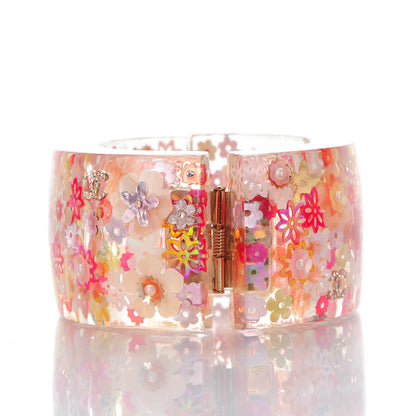 Chanel Resin CC Camellia Floral Cuff Transparent Pink Gold 4 of 6