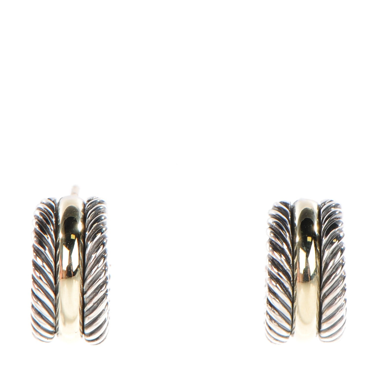 David Yurman Sterling Silver 14K Yellow Gold 16mm Cable Classics Hoop Earrings 3 of 6