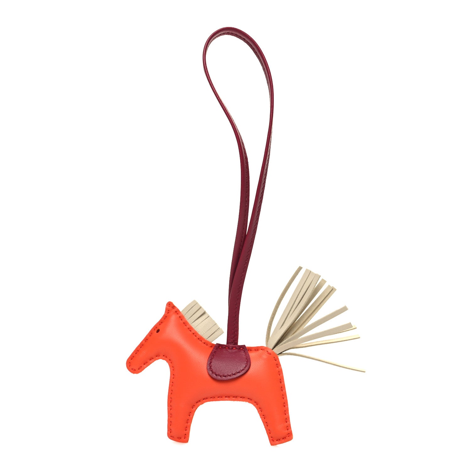 Hermes Milo Lambskin Grigri Rodeo Horse Bag Charm PM Orange Poppy Craie Terre Battue 1 of 3