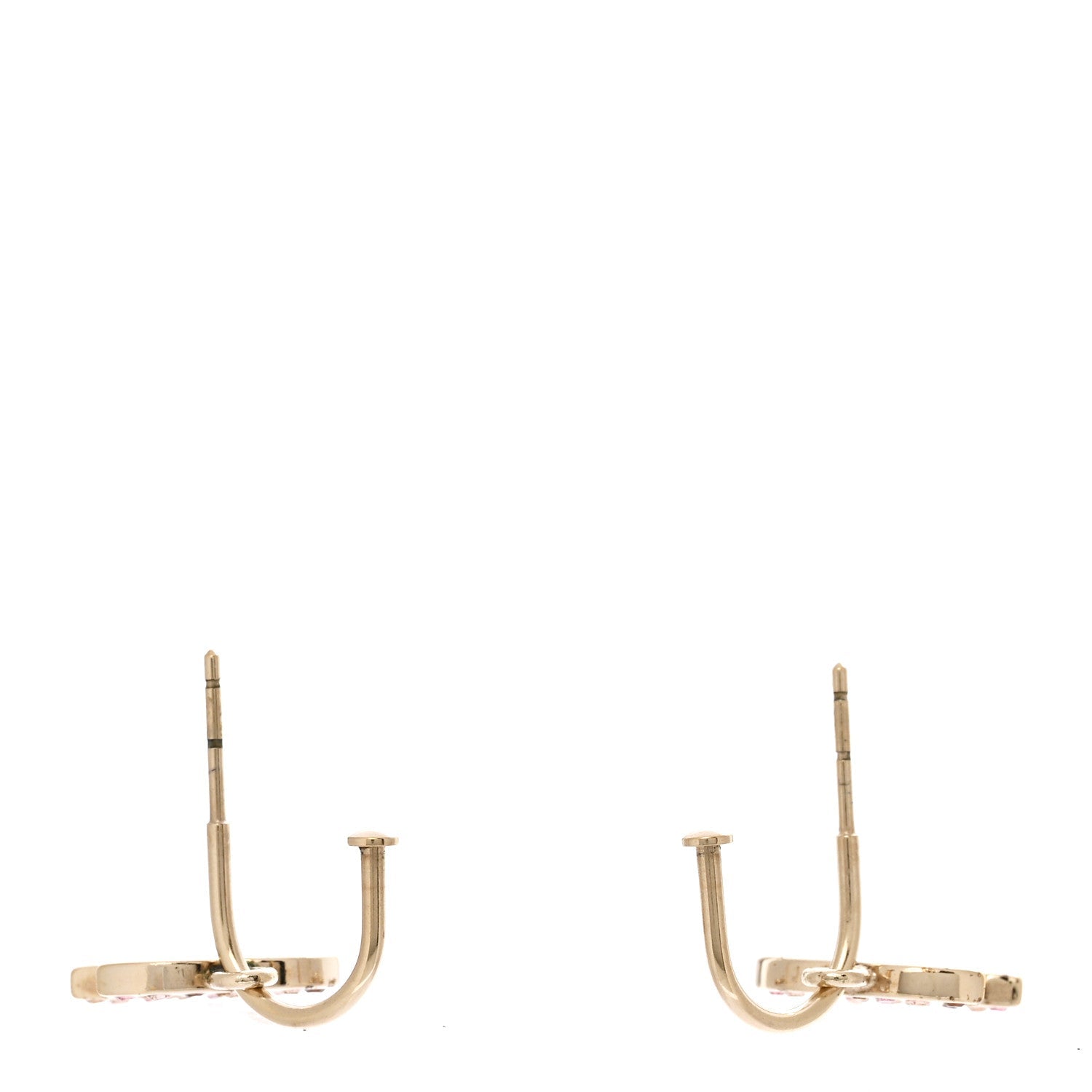 Chanel Crystal CC Hoop Drop Earrings Gold Pink 3 of 5