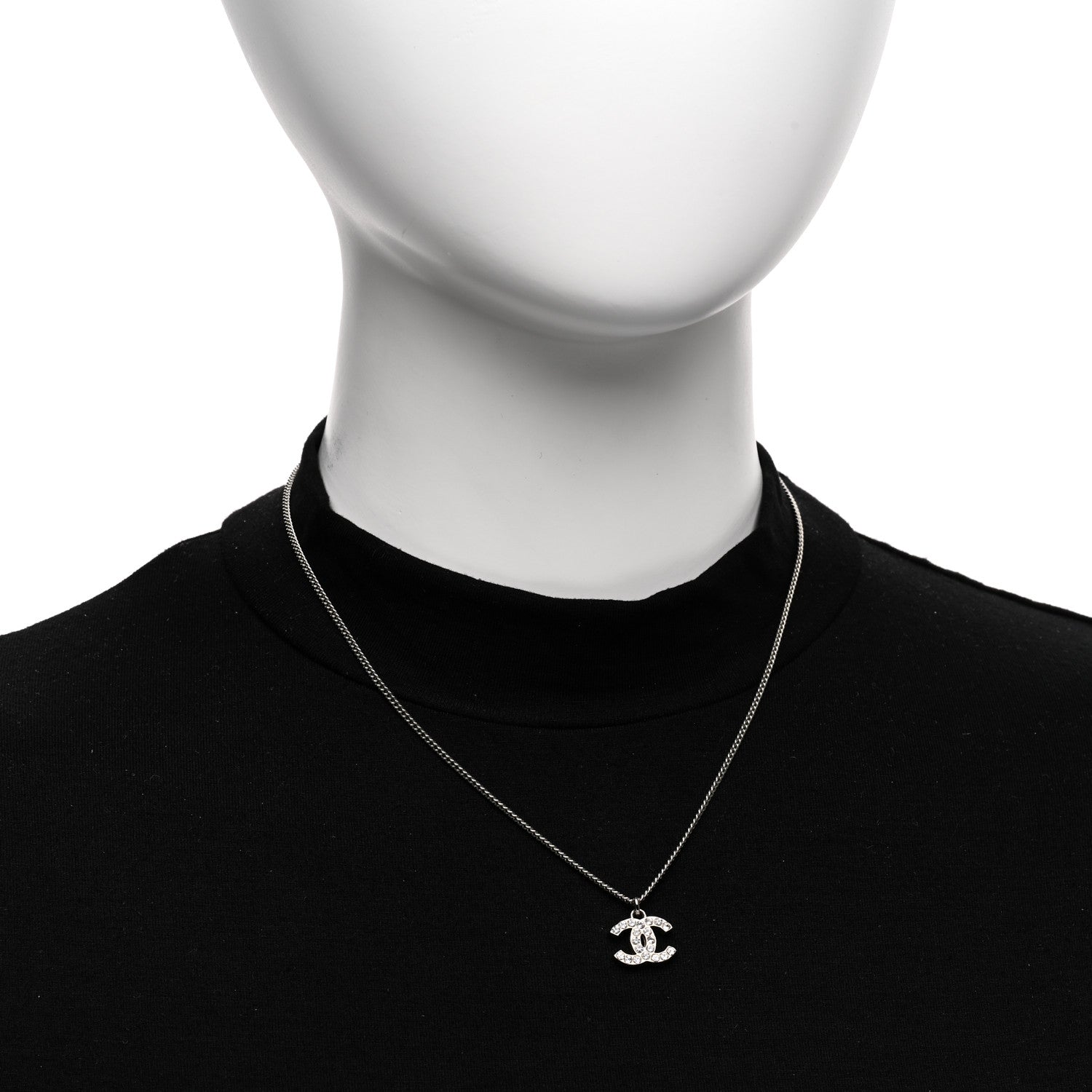 Chanel Crystal Timeless CC Necklace Silver 2 of 6