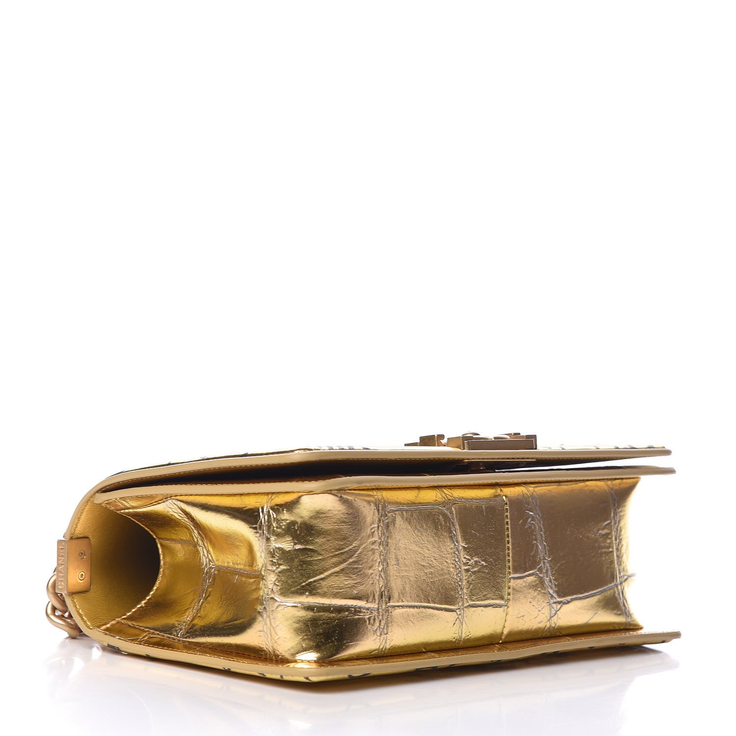 Chanel Metallic Calfskin Crocodile Embossed Graffiti Medium Cocodile Boy Flap Gold 4 of 13