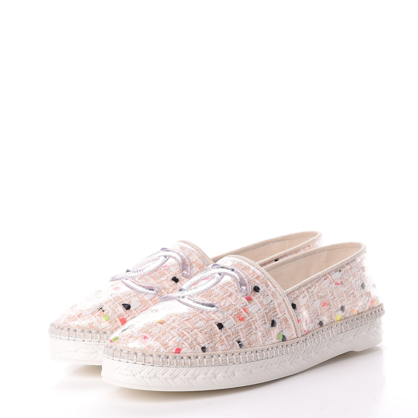 PVC Tweed CC Espadrilles 37 Coral White Transparent