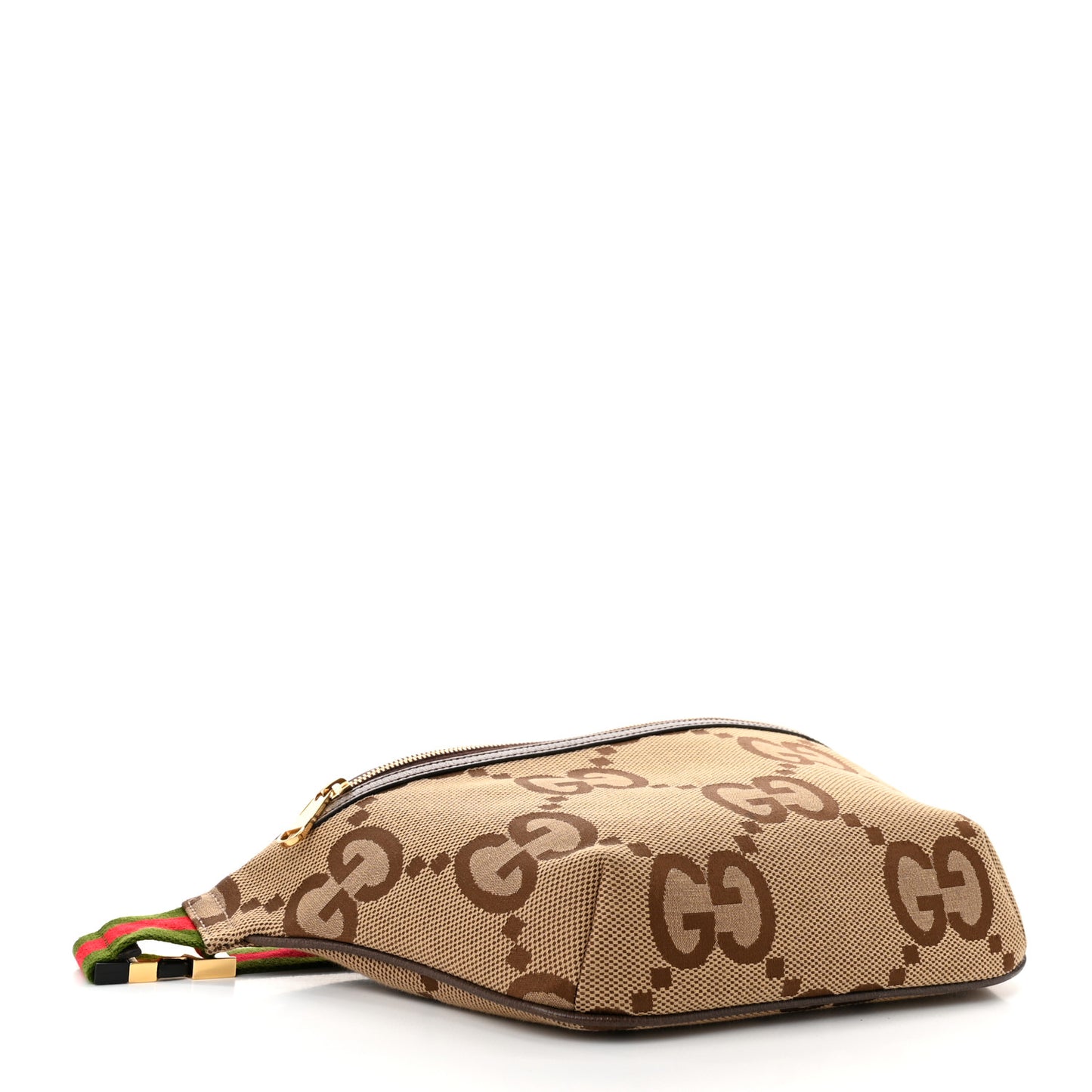 Monogram Jumbo GG Textured Dollar Calfskin Web Belt Bag Camel Ebony New Acero