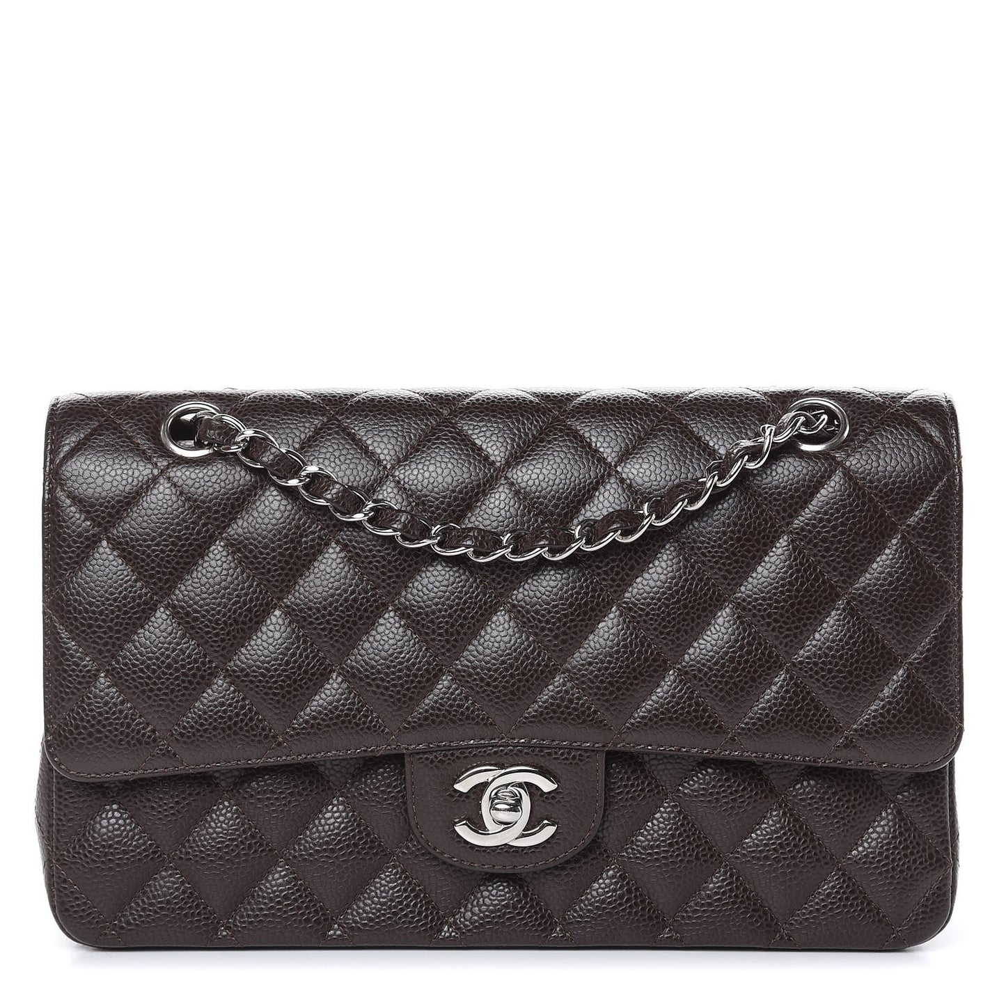 Caviar Quilted Medium Double Flap Brown