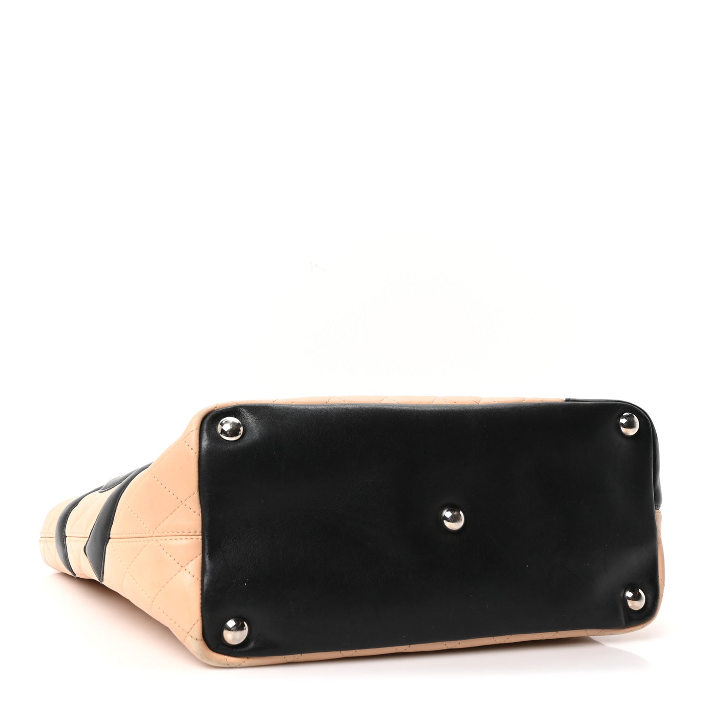 Calfskin Quilted Large Cambon Tote Beige Black