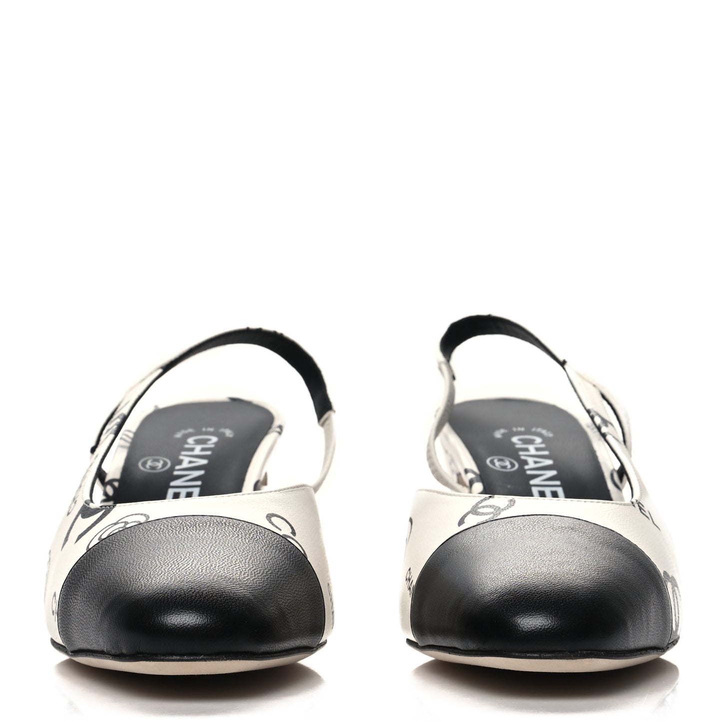 Printed Lambskin Cap Toe CC Slingback Pumps 37 Black White