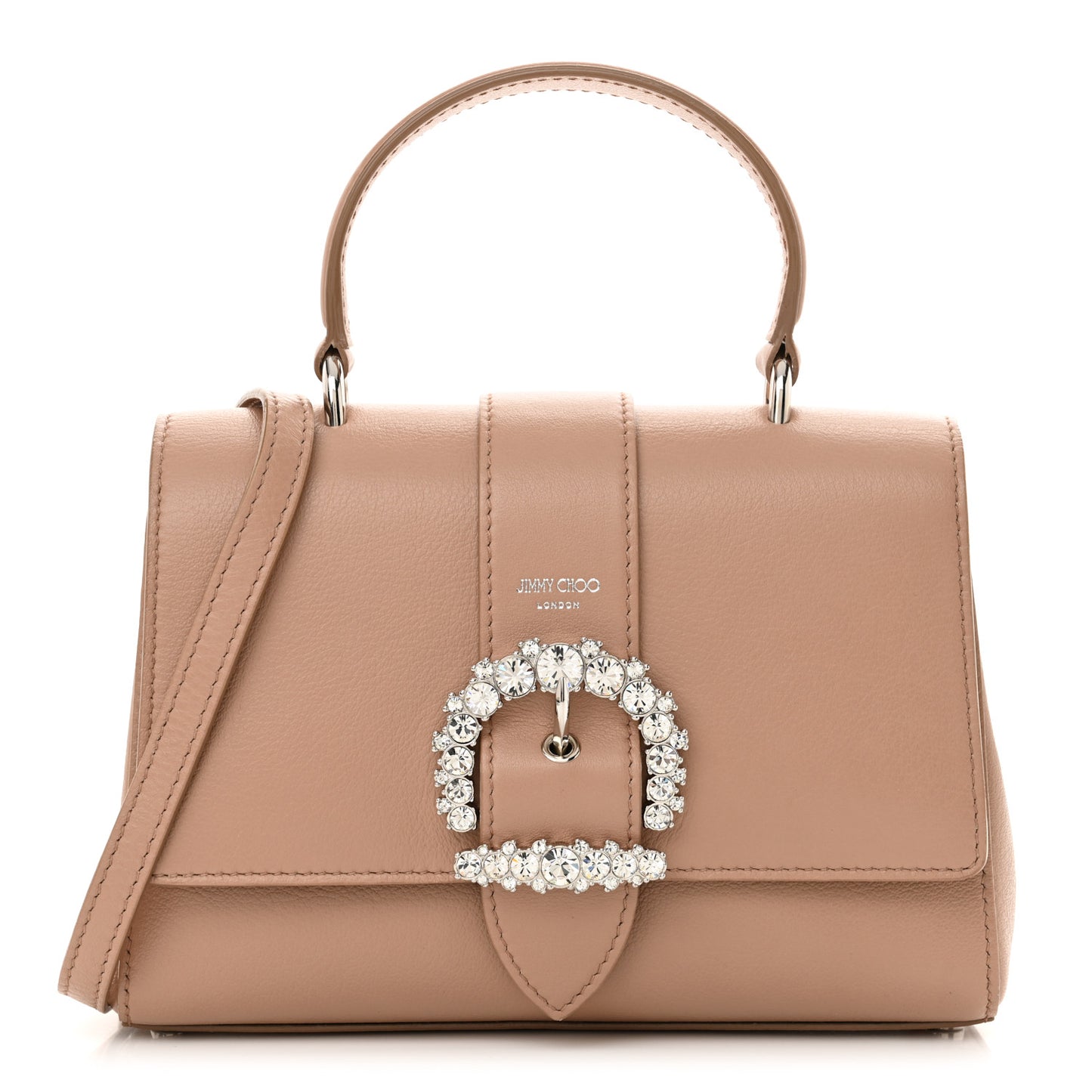 Calfskin Crystal Small Cheri Top Handle Bag Powder Pink