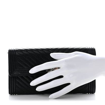 Chanel Caviar Chevron Quilted Boy Flap Wallet Black 2 of 9