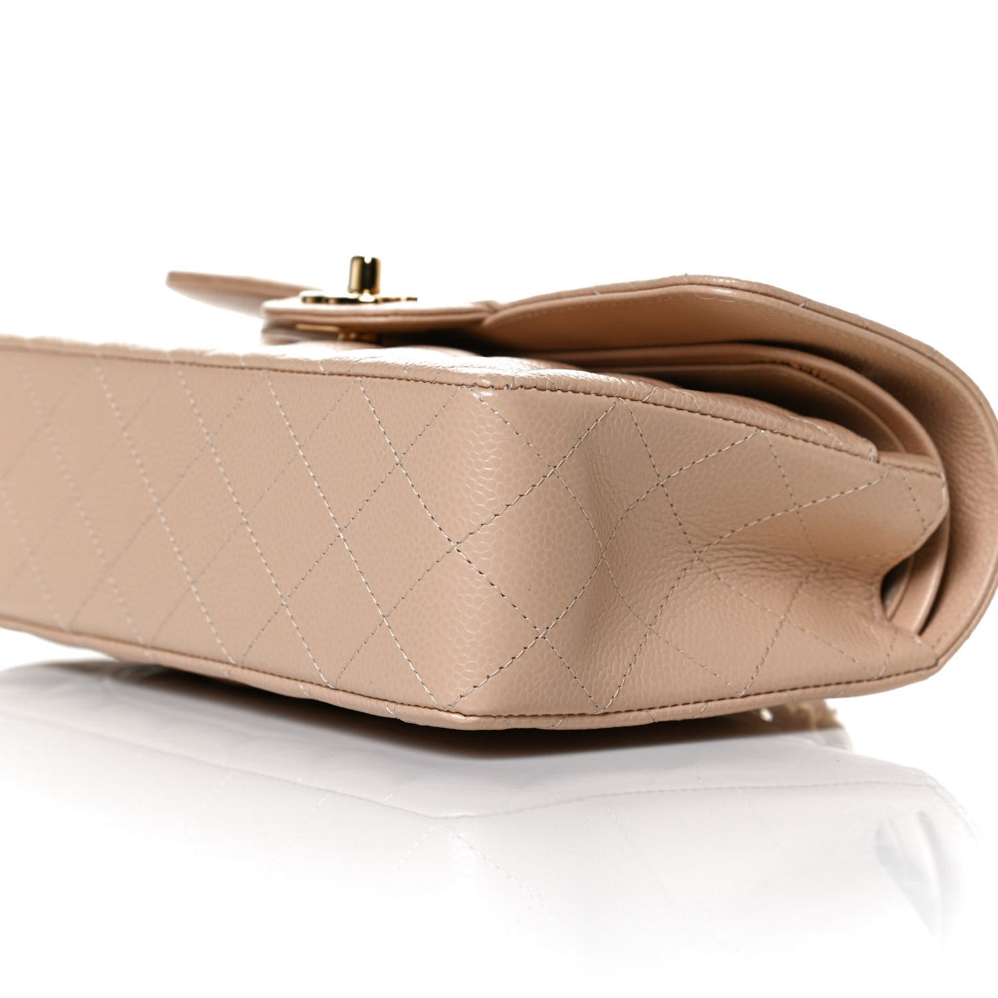 Caviar Quilted Small Double Flap Beige