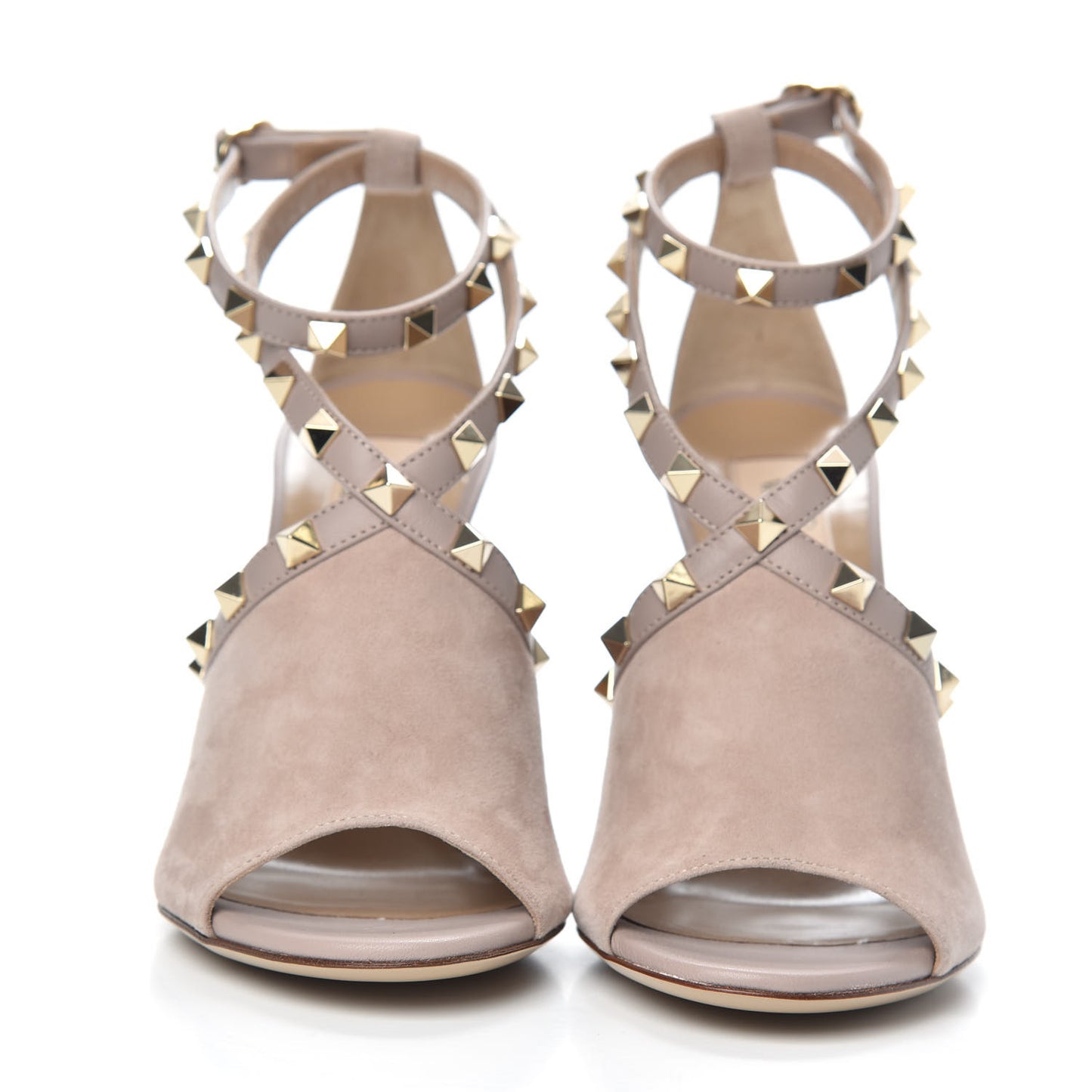 Suede Rockstud Peep Toe Ankle Strap 105mm Sandals 36 Poudre