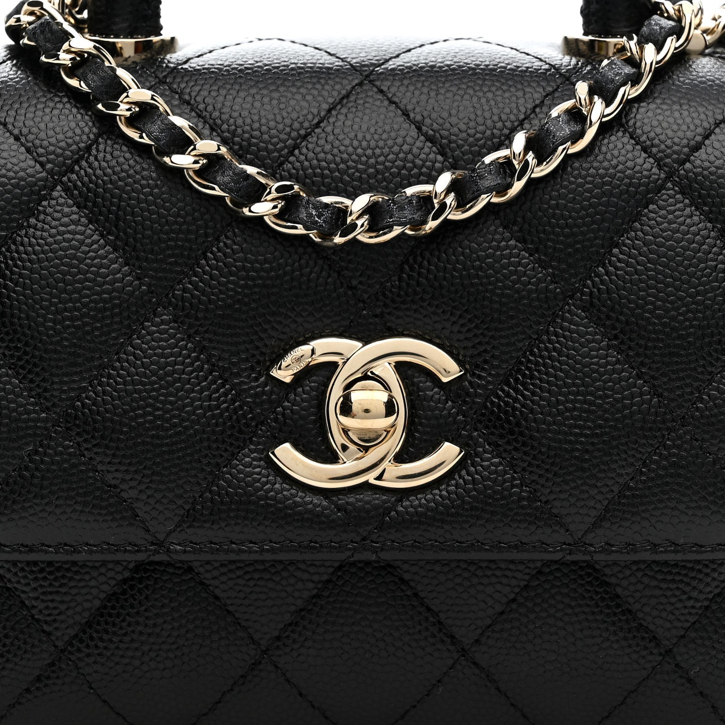 Caviar Quilted Coco Handle Clutch With Chain Black