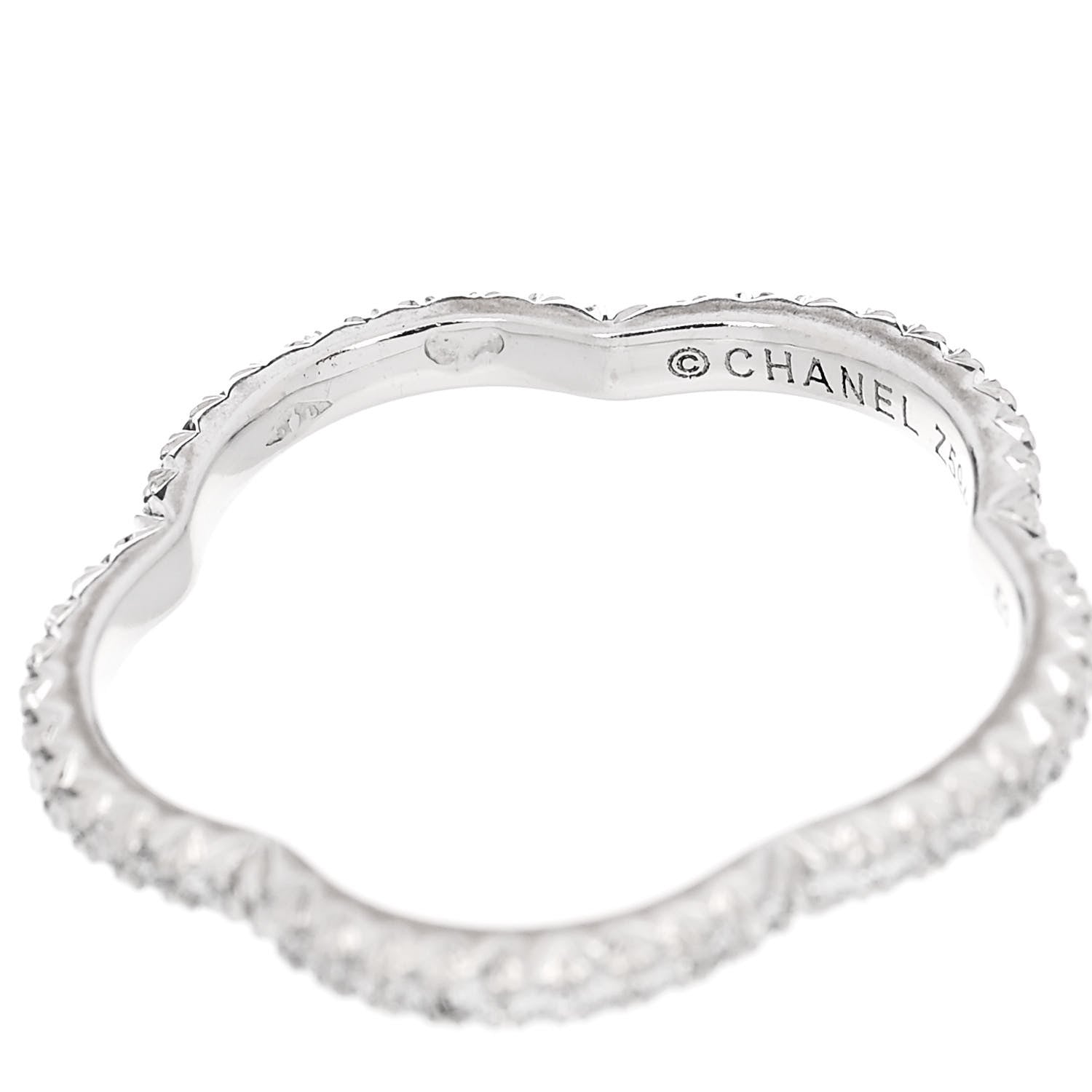 Chanel 18K White Gold Diamond Camellia Pave Band Ring 52 6 4 of 5