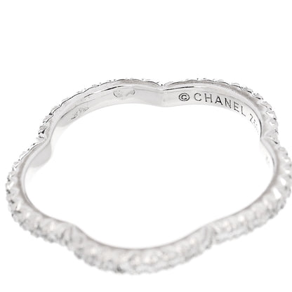 Chanel 18K White Gold Diamond Camellia Pave Band Ring 52 6 4 of 5