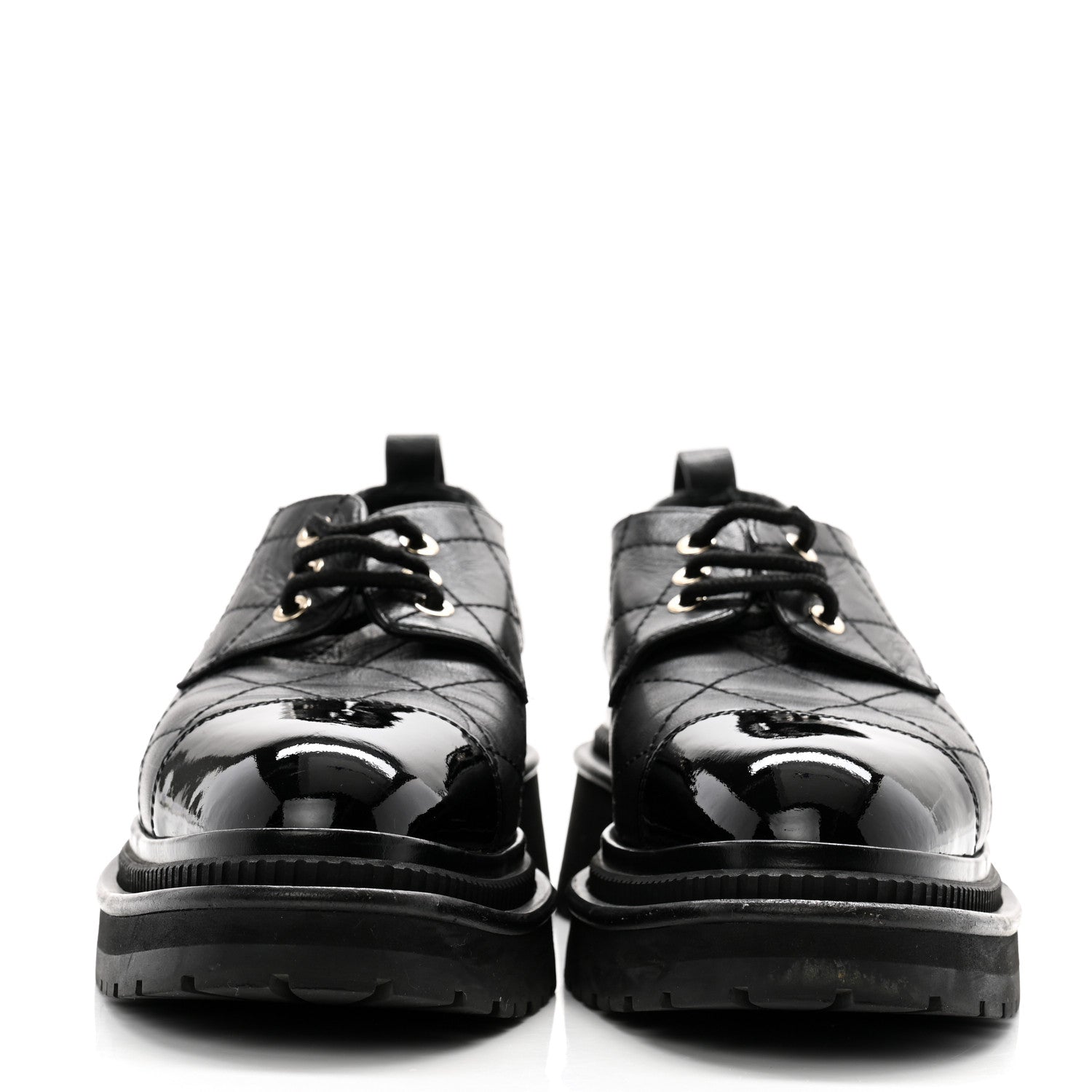 Chanel Calfskin Patent Stitched Cap Toe Lace Up Oxfords 37 Black 2 of 11