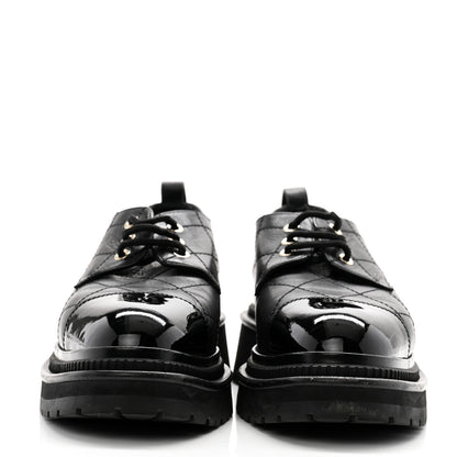 Chanel Calfskin Patent Stitched Cap Toe Lace Up Oxfords 37 Black 2 of 11