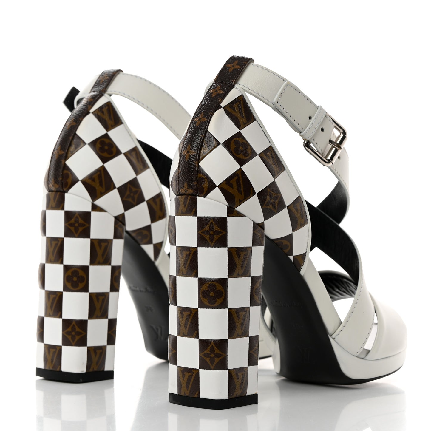 Calfskin Monogram Damier Tressage Matchmake Cross Sandals 38 White
