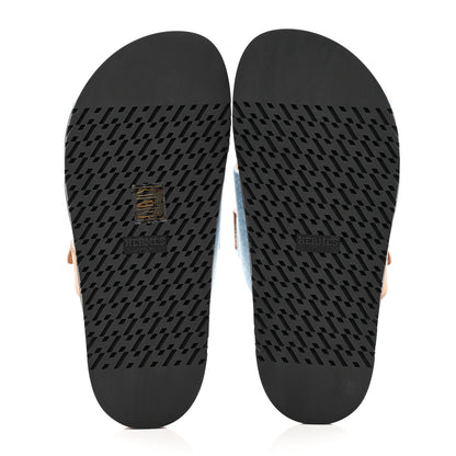 Hermes Denim Calfskin Womens Chypre Sandals 37.5 Bleu Clair Naturel 5 of 8