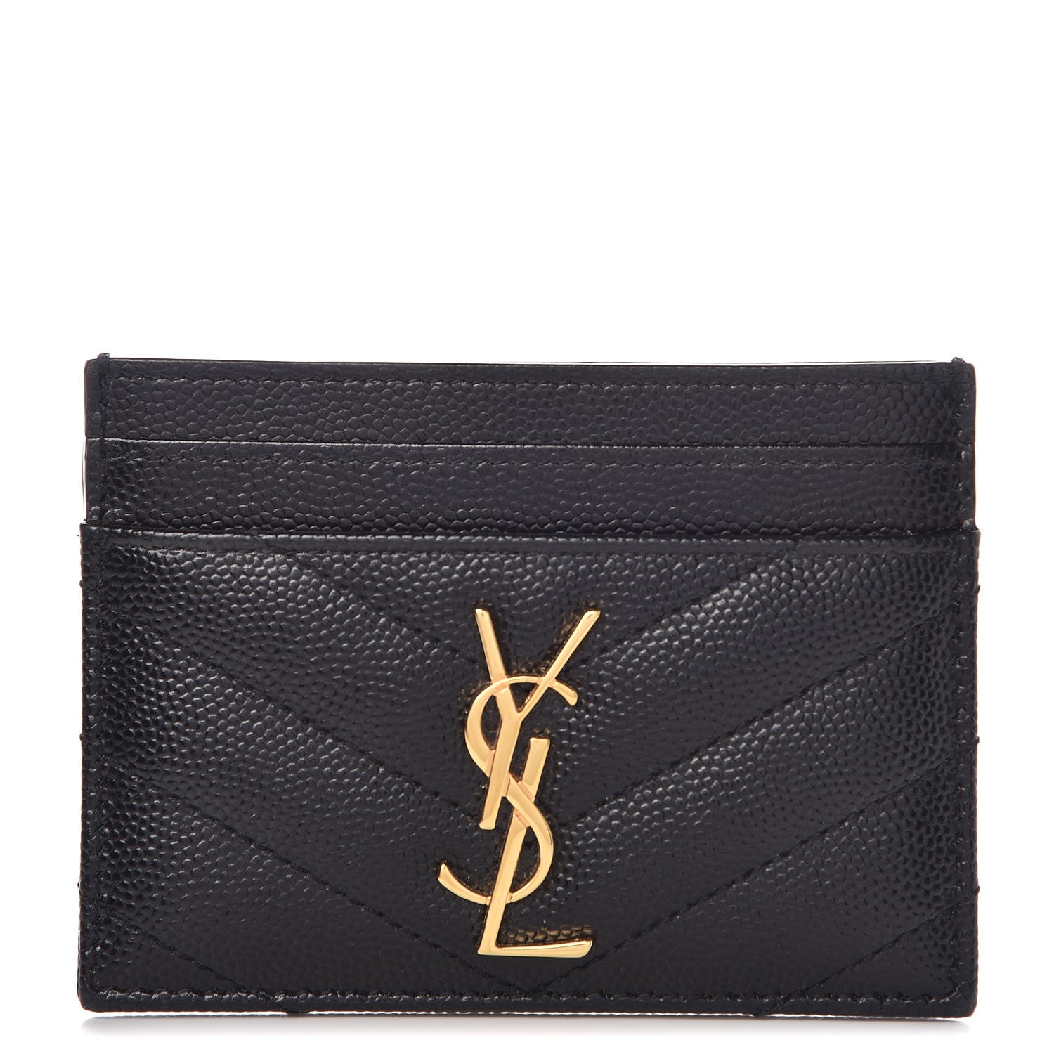 Saint Laurent Grain De Poudre Matelasse Chevron Monogram Credit Card Case Black 1 of 7
