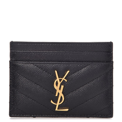 Saint Laurent Grain De Poudre Matelasse Chevron Monogram Credit Card Case Black 1 of 7