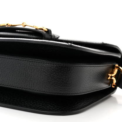 Gucci Jacquard Black Denim GG Monogram Textured Dollar Calfskin Horsebit 1955 Shoulder Bag Black Ivory 10 of 11