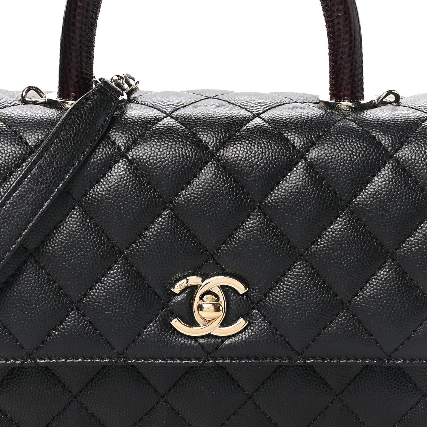 Caviar Quilted Lizard Embossed Mini Coco Handle Flap  Black