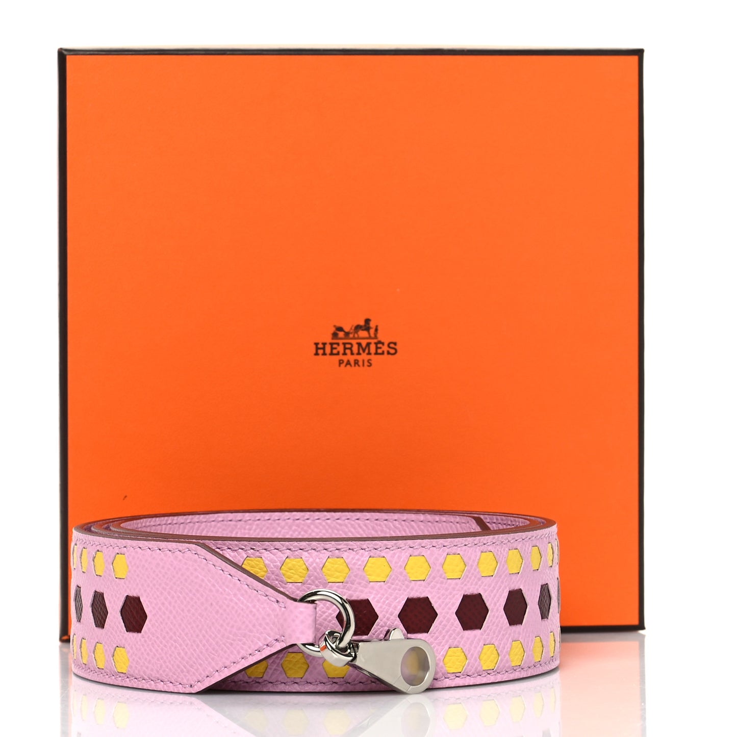 Epsom 30mm Hexagone Tressage Shoulder Strap Mauve Sylvestre Rouge H Jaune de Naples