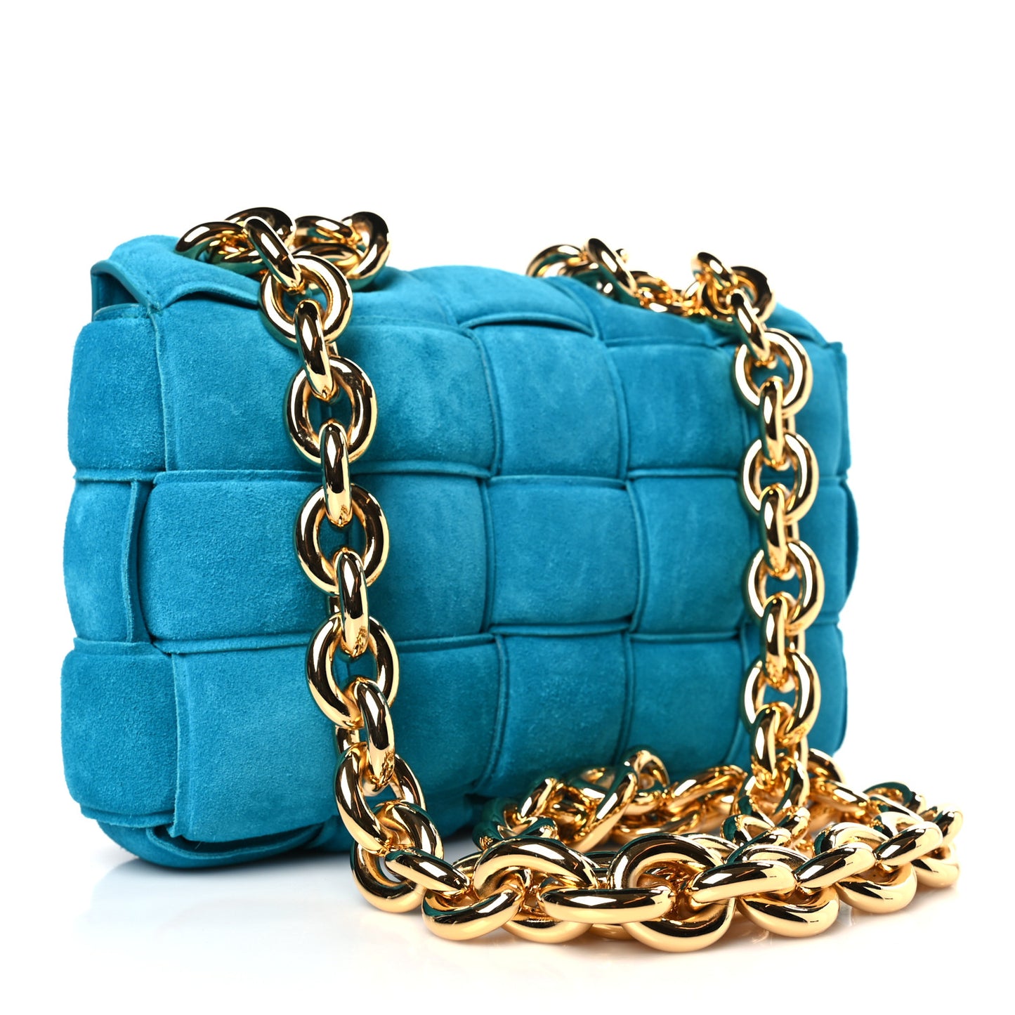 Suede Maxi Intrecciato Padded Chain Cassette Crossbody Bag Blaster