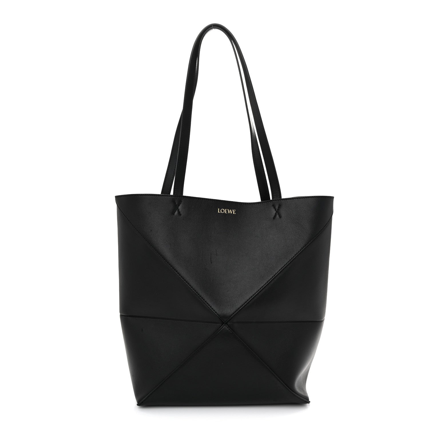 Loewe Shiny Calfskin Medium Puzzle Fold Tote Black 1 of 14