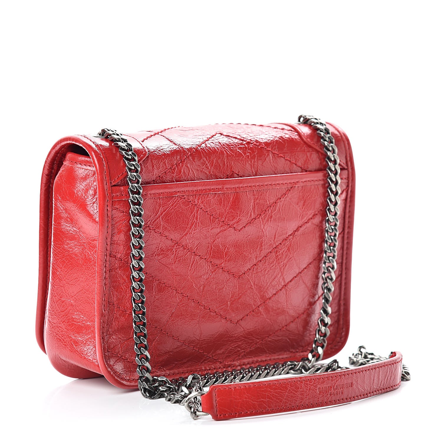 Saint Laurent Crinkled Calfskin Matelasse Monogram Niki Chain Wallet Red 3 of 11