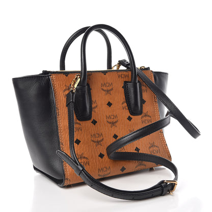 MCM Visetos Small Kathy Double Zip Tote Cognac Black 3 of 11