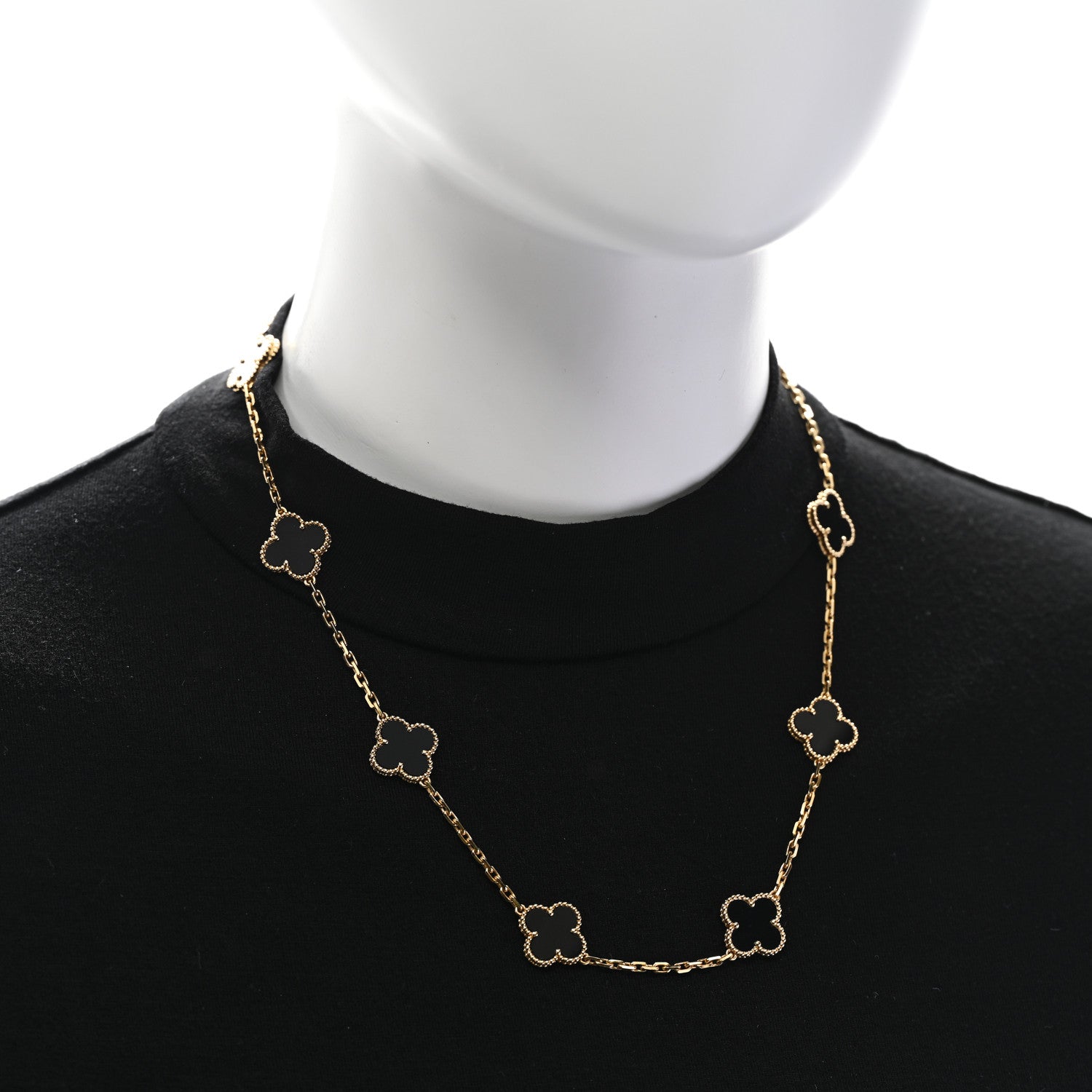 Van Cleef & Arpels 18K Yellow Gold Black Onyx 10 Motifs Vintage Alhambra Necklace 2 of 4
