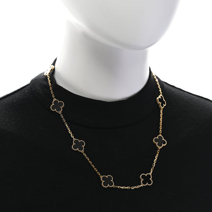 Van Cleef & Arpels 18K Yellow Gold Black Onyx 10 Motifs Vintage Alhambra Necklace 2 of 4