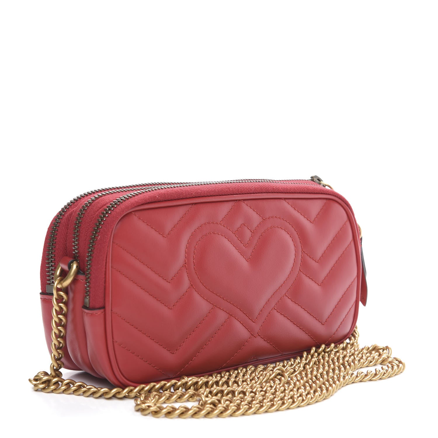 Gucci Calfskin Matelasse Mini GG Marmont Chain Crossbody Bag Hibiscus Red 2 of 10