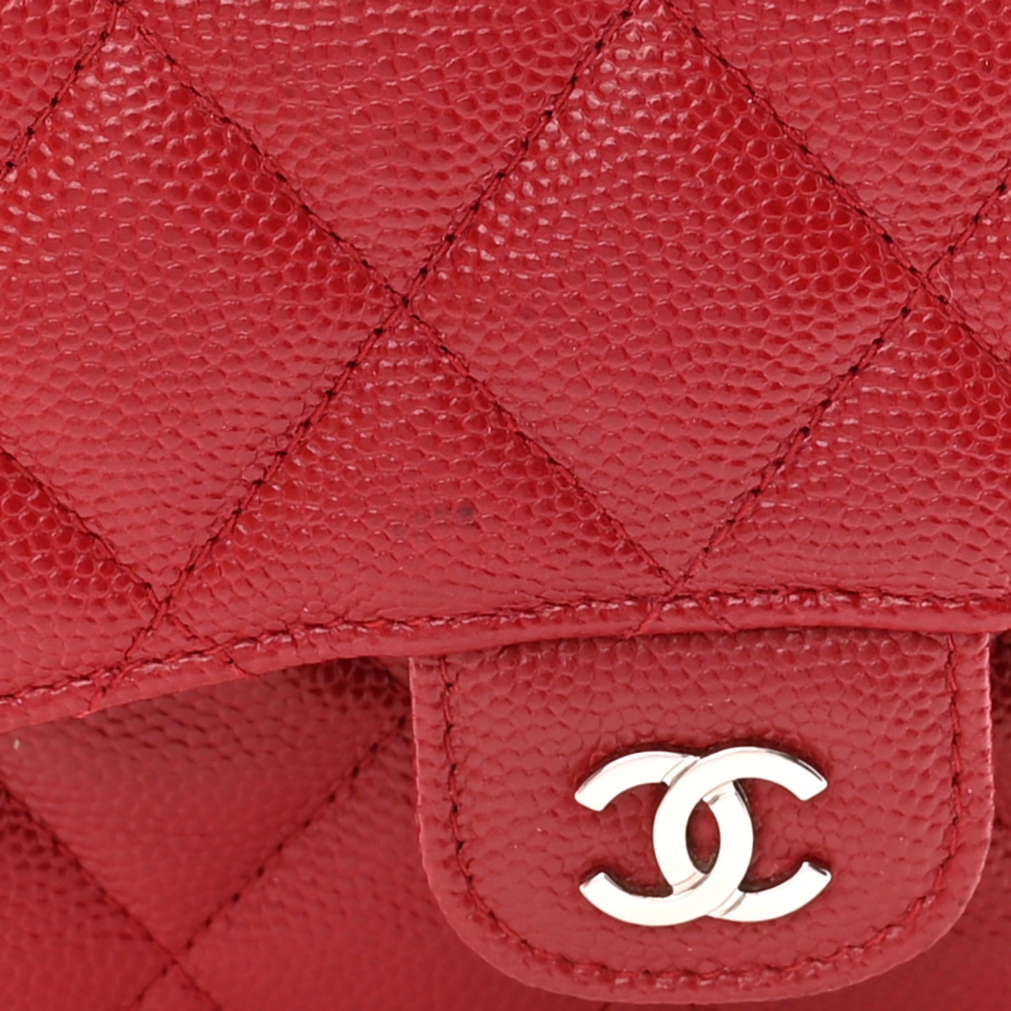 Caviar Quilted Compact Flap Wallet Dark Red